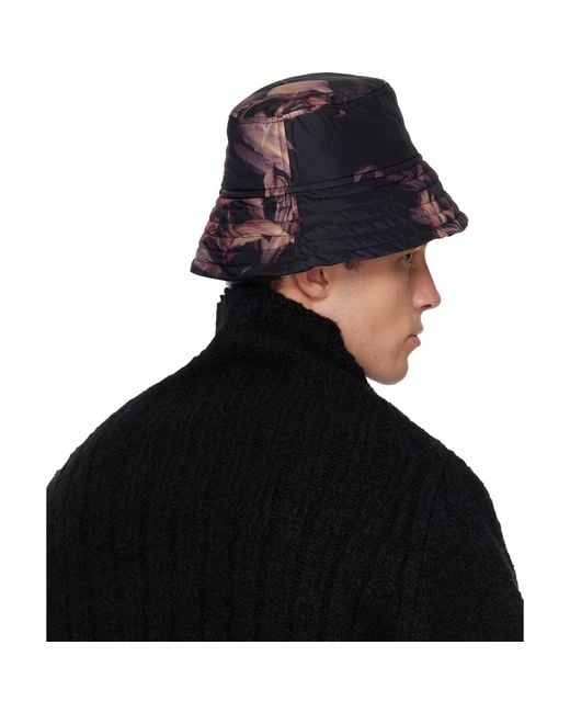 Dries Van Noten Black Printed Bucket Hat for men