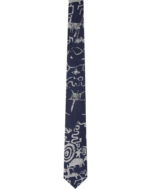 Cravate bleu marine et gris à motif rupestre Vivienne Westwood pour homme en coloris Black