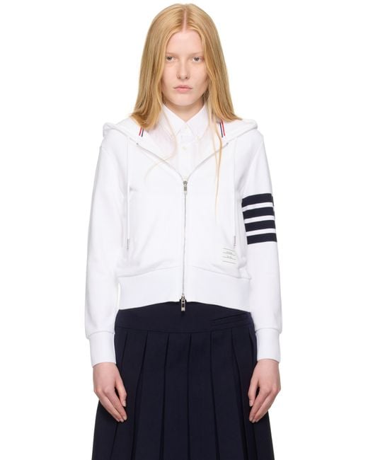 Thom Browne White Classic Zip Up Hoodie