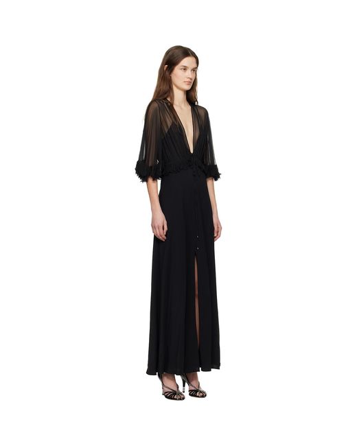 Chloé Black V-neck Long Dress In Crêpe Satin