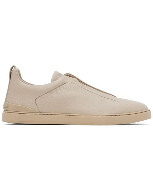 Zegna Black Taupe Triple Stitch Sneakers for men