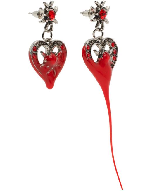 Boucles d'oreilles argentées à pendentif en forme de cœur enduit OTTOLINGER en coloris Red