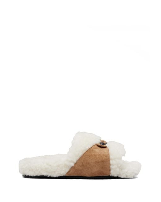 Balenciaga Natural Tan & Off- Furry Slides