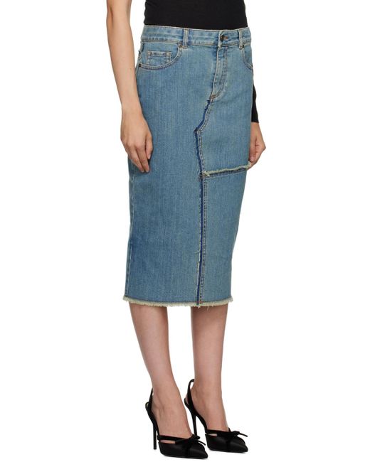Tom Ford Blue Frayed Denim Midi Skirt