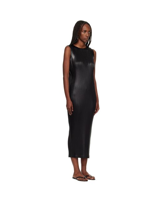 Issey Miyake Black Glossed Metal Pleats Midi Dress