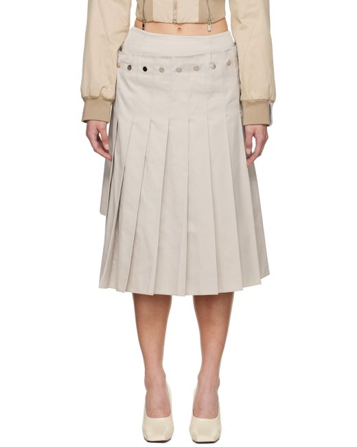 ROKH Natural Double Layered Pleated Midi Skirt