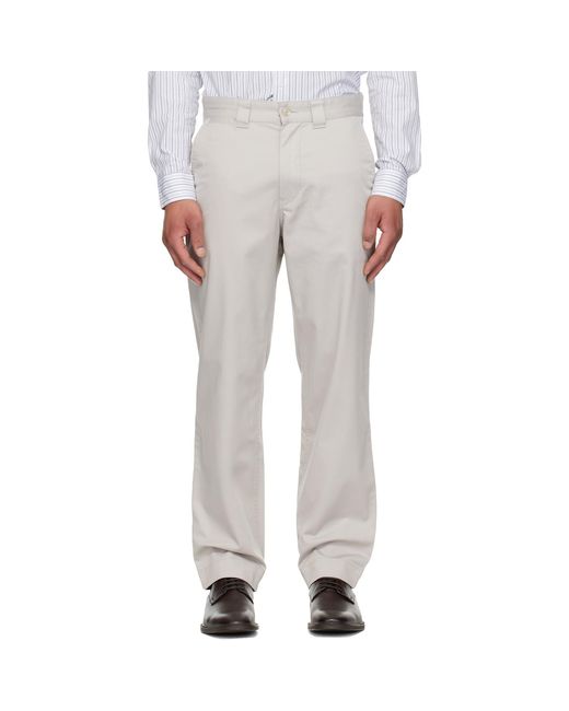 Boss White Taupe Straight-Fit Cotton-Blend Twill Trousers for men