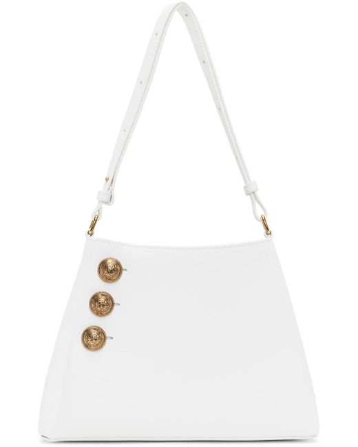 Balmain White Emblème Grained Calfskin Shoulder Bag