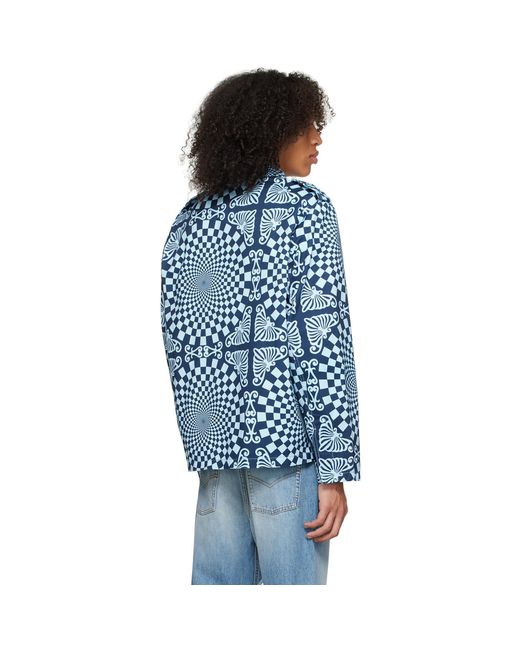 Bluemarble Blue Folk Checkerboard Jacket for men