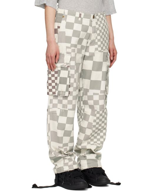 Pantalon cargo gris à carreaux ERL en coloris White
