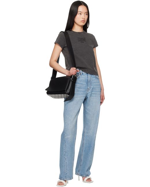 Alexander Wang ☆ディストレスロゴ シュランケン Tシャツ T By Alexander Wang ブラック ディストレスロゴ シュランケン T