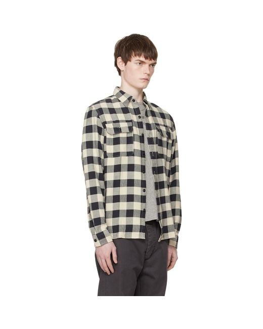 RRL Black Off- Buffalo Check Twill Work Shirt for men