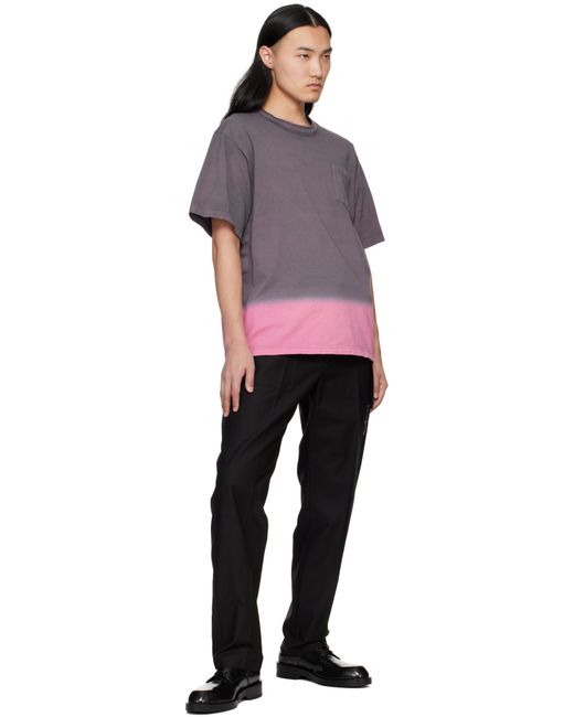 メンズ Sacai グレー＆ピンク Garment Dye Cotton Jersey Tシャツ Purple