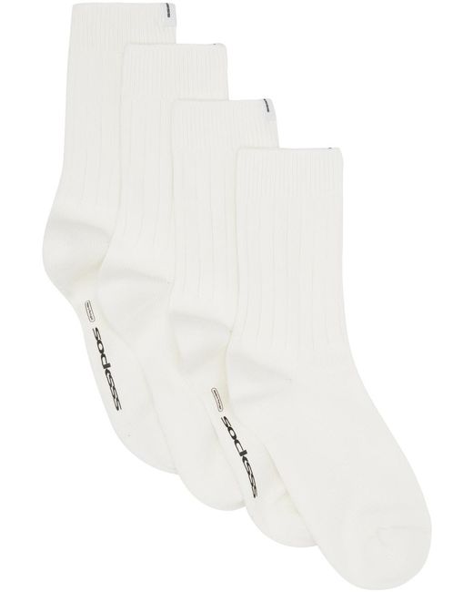 Ensemble de deux paires de chaussettes blanches à revers en tricot côtelé Socksss pour homme en coloris White