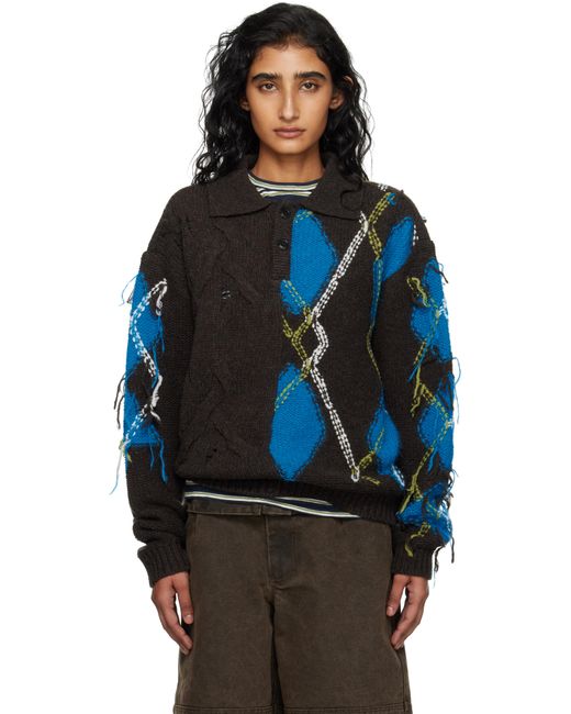 Polo Brun Et Bleu En Tricot Anglais À Motif Argyle ANDERSSON BELL en coloris Blue