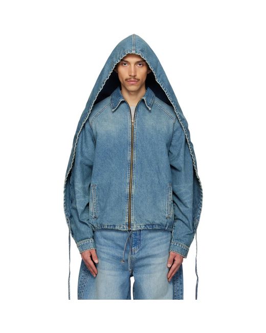 Egonlab Blue Convertible Hooded Denim Jacket for men