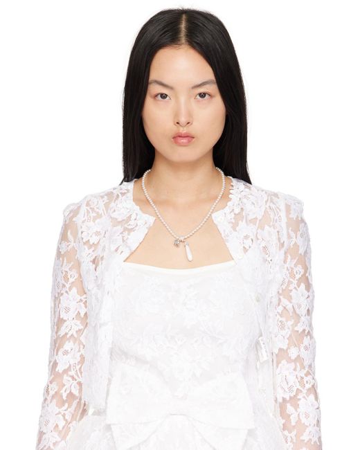 ShuShu/Tong White Pearl Drop Sleeping Rose Necklace