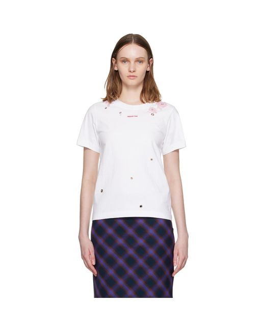 ShuShu/Tong White Grommet Embroidered Floral T-Shirt
