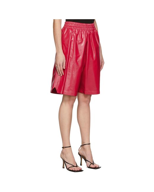 Bottega Veneta Red Leather Shiny Shorts