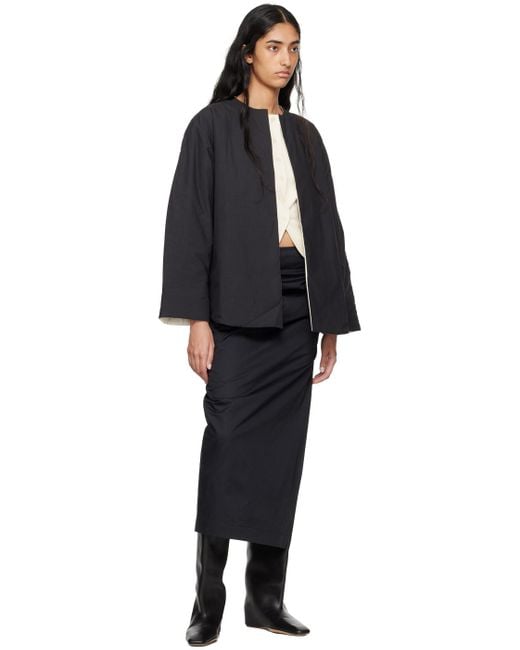 St. Agni Black Cotton Tuck Midi Skirt