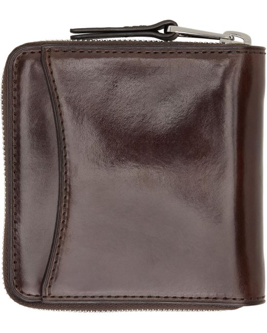 Lemaire Brown Burgundy Patina Zip Compact Bi Fold Wallet for men