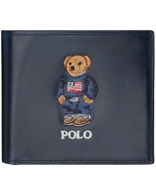 メンズ Polo Ralph Lauren ネイビー レザー Polo ベア 財布 Blue