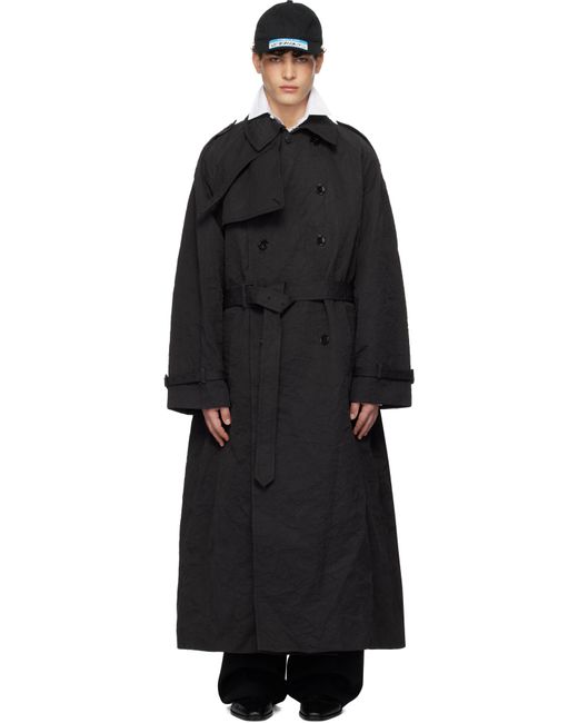 Vetements Black Metalized Wrinkled Trench Coat for men