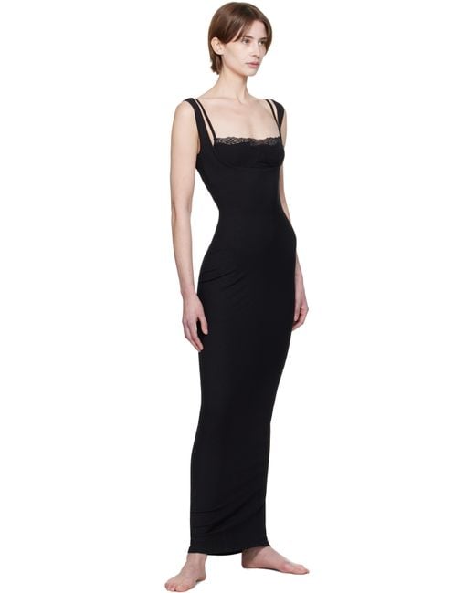 Skims Black Soft Lounge Lace Tank Maxi Dress