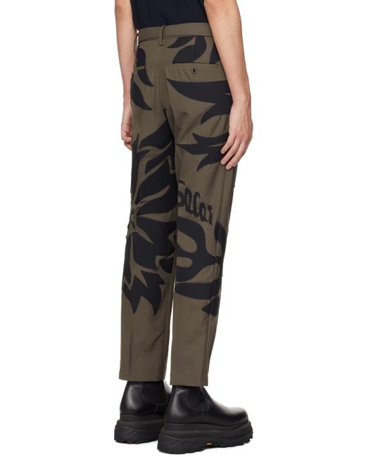 Sacai Black Taupe & Navy Floral Appliqué Trousers for men