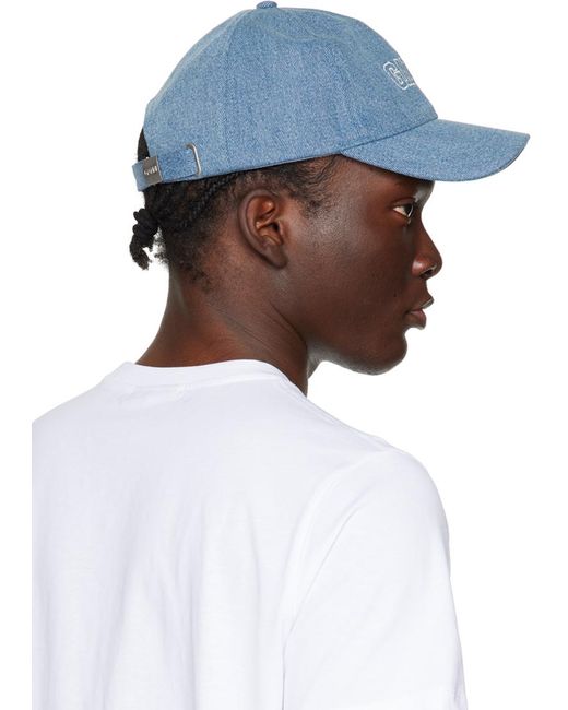 Ganni White Blue Embroidered Cap for men