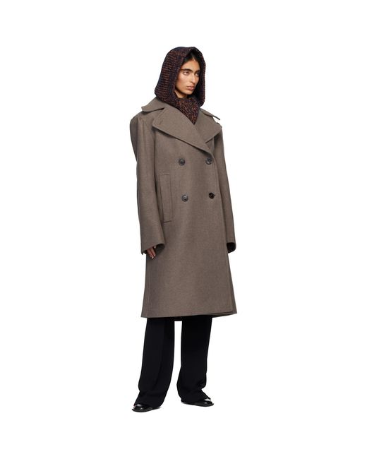 Dries Van Noten Black Taupe Double-Breasted Coat