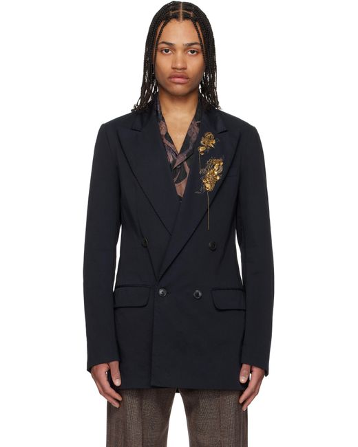 メンズ Dries Van Noten ネイビー スパンコール テーラードジャケット