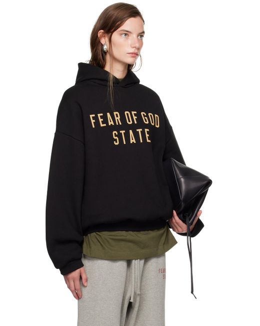 Fear Of God Black Printed Logo Hoodie