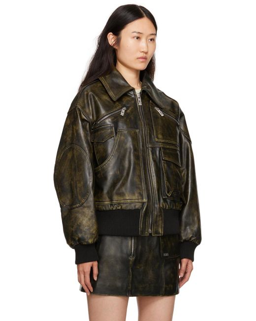 Gcds Black Workwear Rub-off Leather Jacket