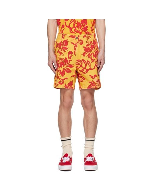 ERL Orange Yellow Graphic Shorts for men