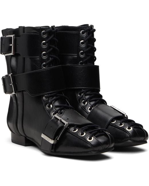 Ganni Black Eyelets Lace Up Boots