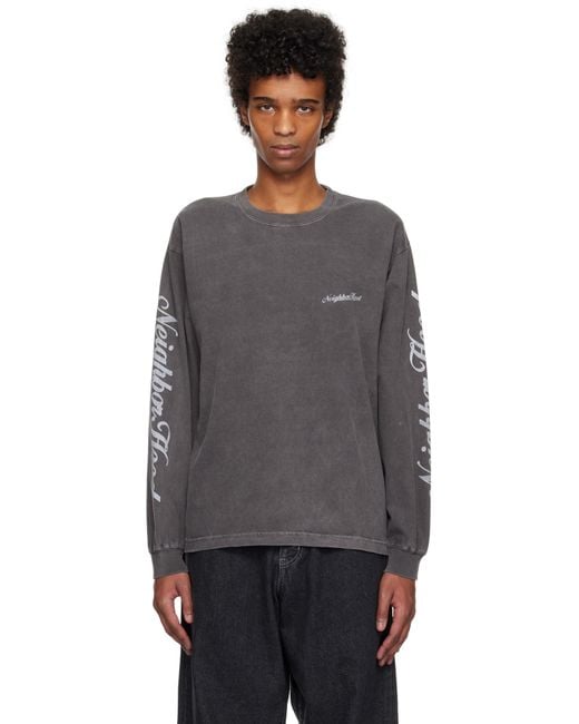 メンズ Neighborhood グレー Nh Ls-12 Tシャツ Black