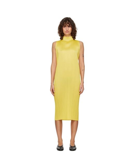 Pleats Please Issey Miyake Yellow Monthly Colors April Midi Dress