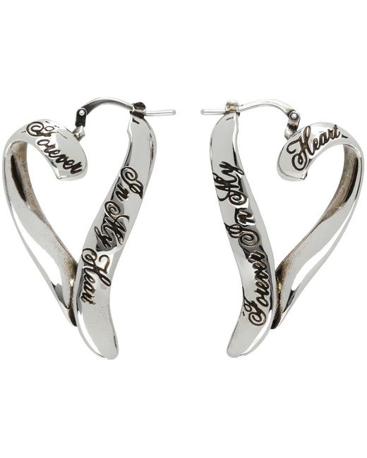 Acne Black Silver Heart Hoop Earrings for men