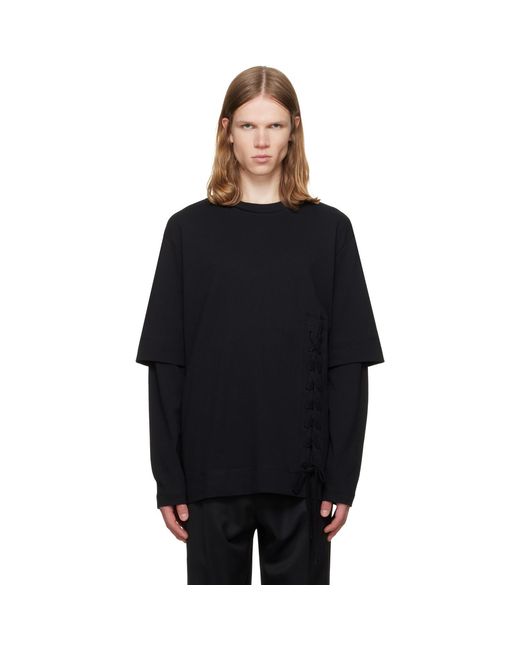 Simone Rocha Black Lace Up Hem Layered Long Sleeve T-Shirt for men