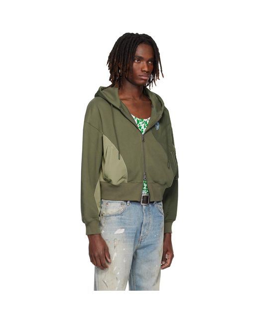 ANDERSSON BELL Green Patchwork Ma-1 Zip Up Hoodie for men