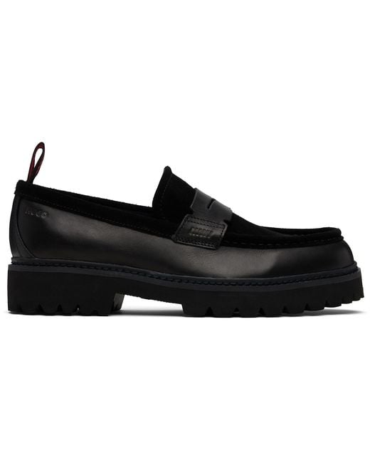 HUGO Black Leather & Suede Loafers for men