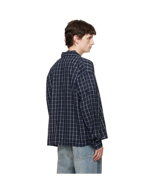 Won Hundred Blue Maza Check Shirt for men