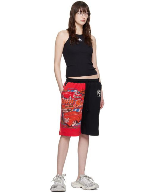 MARINE SERRE Red & Black Printed Shorts