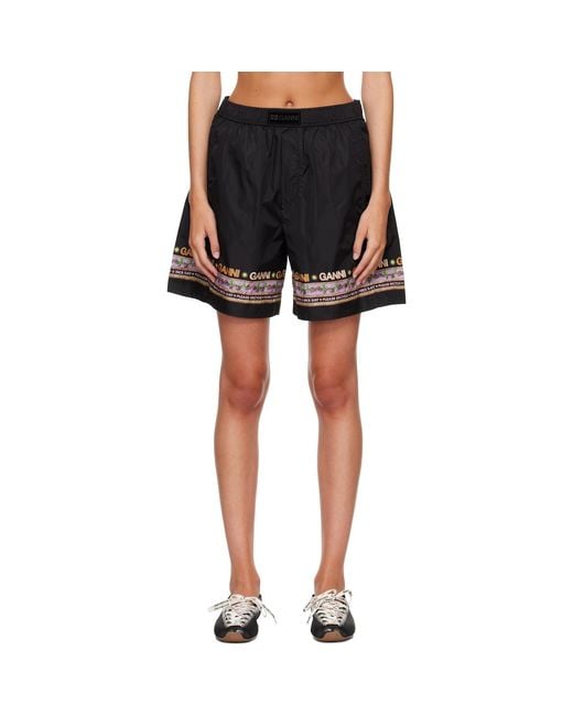 Ganni Black Printed Flyweight Nylon Boxer Shorts