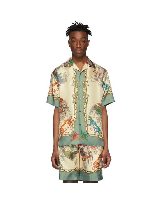 Gucci Off-white Silk Jousting Bowling Shirt for men
