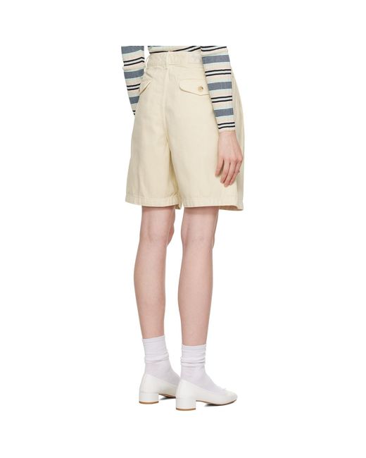 Maison Kitsuné Natural Off- Casual Pleated Bermuda Denim Shorts
