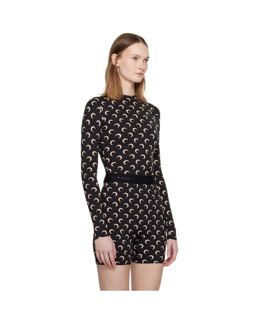 MARINE SERRE Black Recycled Moon Jersey Second Skin Highneck Top