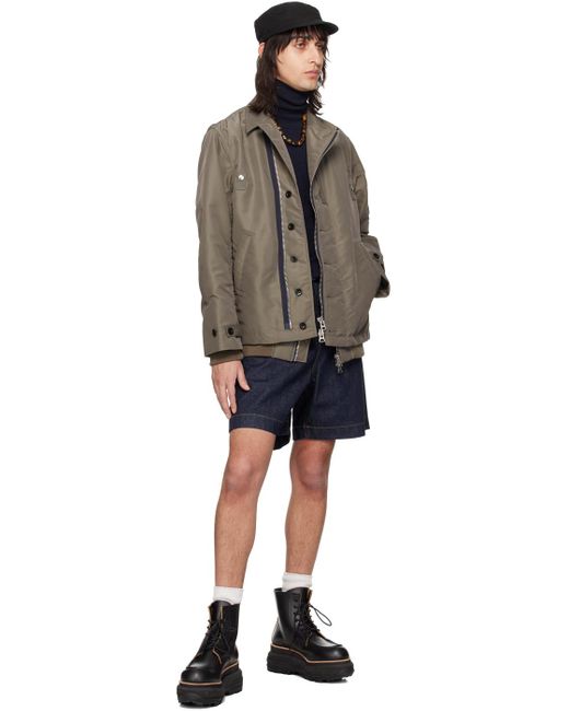 Sacai Brown Taupe Padded Bomber Jacket for men