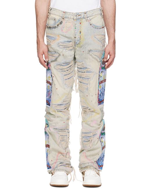 Who Decides War White Embroide Jeans for men